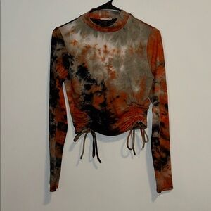 Heart & Hips Orange and Black Tie-Dye Long Sleeve Top